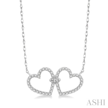 14K White Gold Diamond Twin Heart Necklace, 0.25 Carat TW